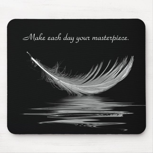 White Feather with Water Reflection and Quote Mouse Pad (Front)