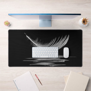 White Feather With Water Reflection Desk Mat