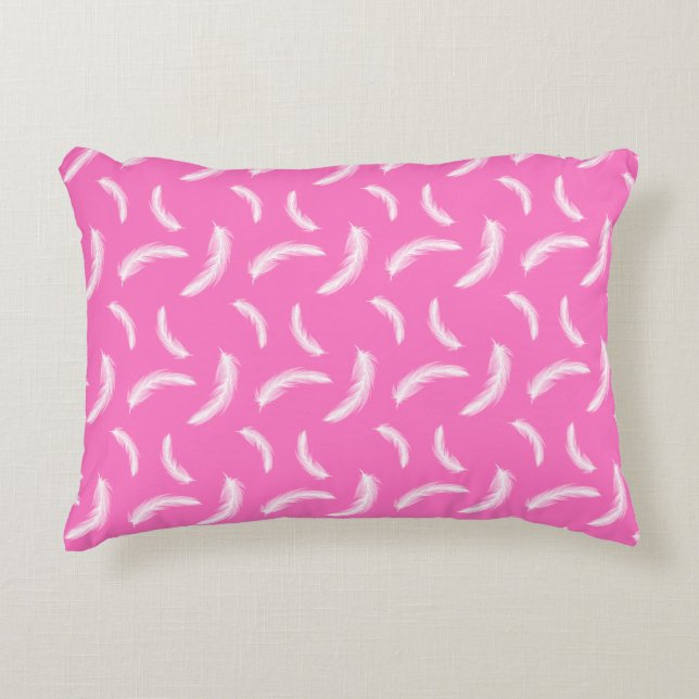 White Feathers Girly Pink Boho Style Native Indian Accent Pillow (Front)