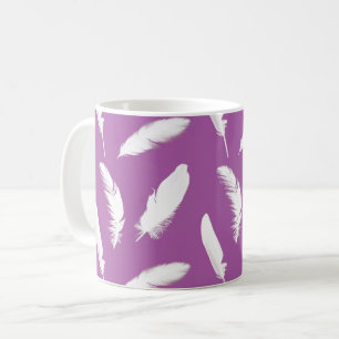 White Feathers on Amethyst Purple Coffee Mug