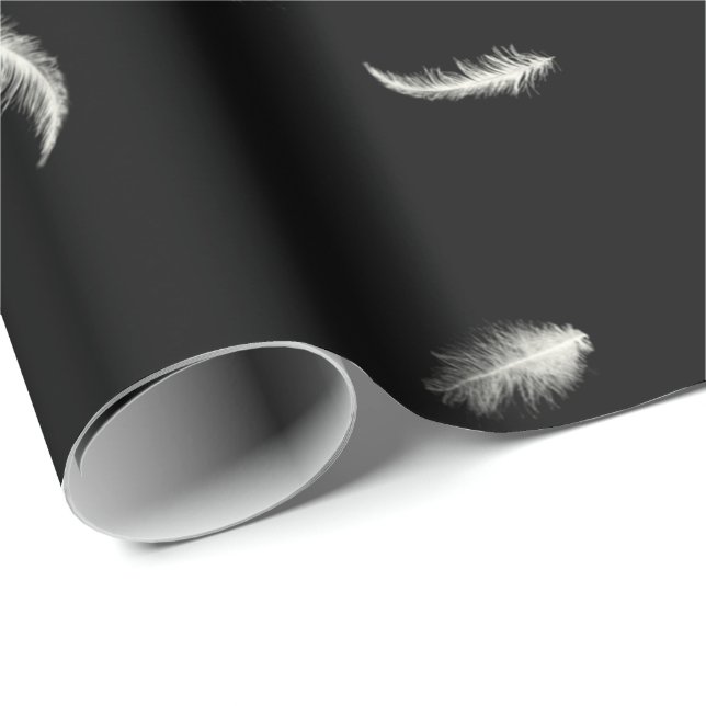 White Feathers On Black Wrapping Paper (Roll Corner)