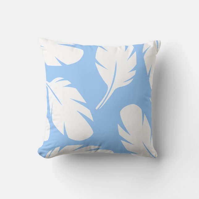 White Feathers On Light Blue Throw Pillow (Front)
