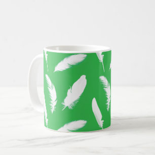 White Feathers on Light Jade Green Coffee Mug
