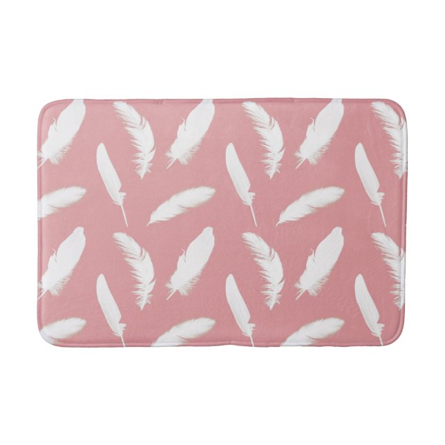 White Feathers on Shell Pink Bath Mat (Front)