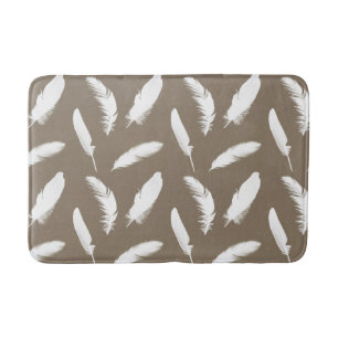 White Feathers on Taupe Tan Bath Mat