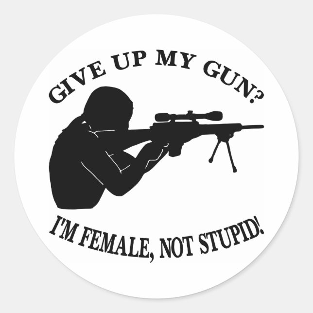 White Female Gun Not Stupid Classic Round Sticker (Front)