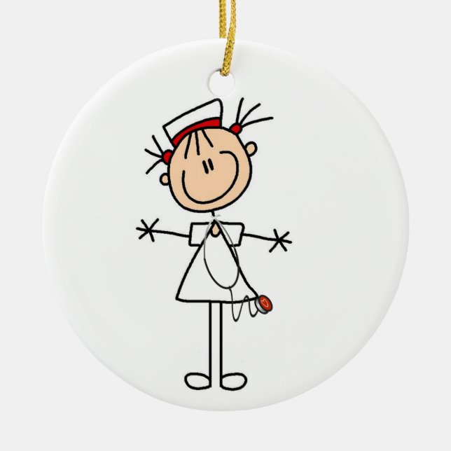 White Female Stick Figure Nurse 2 Ceramic Ornament (Front)