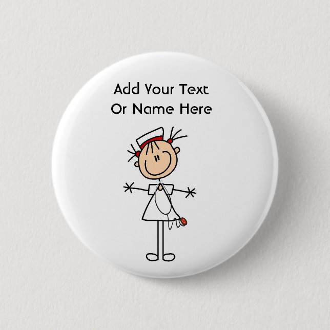 White Female Stick Figure Nurse 2 Gifts 2 Inch Round Button (Front)