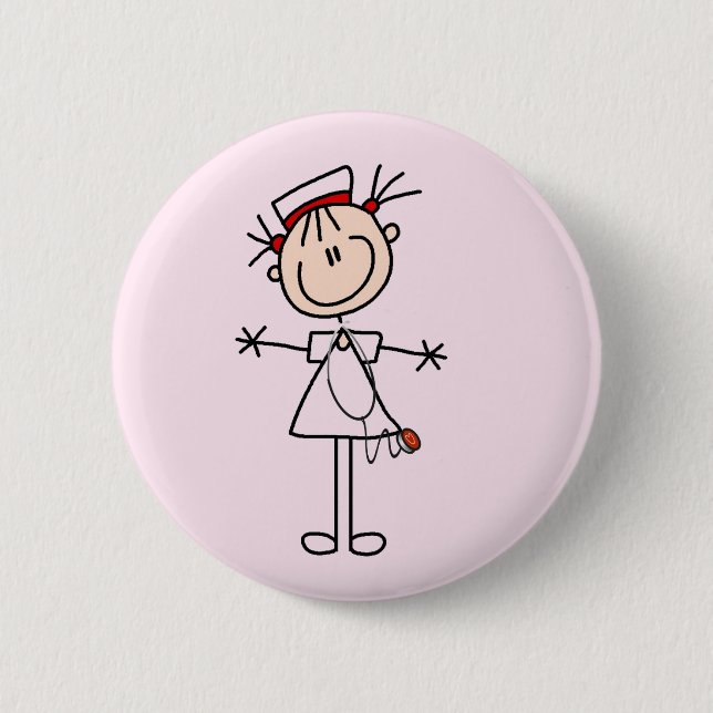 White Female Stick Figure Nurse 2 Gifts 2 Inch Round Button (Front)