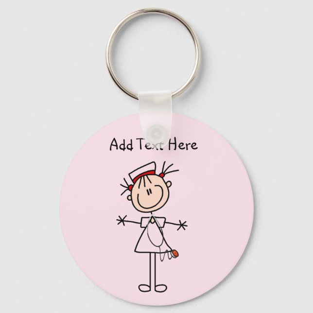 White Female Stick Figure Nurse 2 Gifts Keychain (Front)