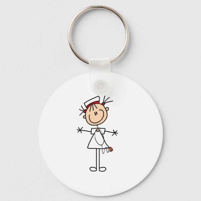 White Female Stick Figure Nurse 2 Gifts Keychain (Front)