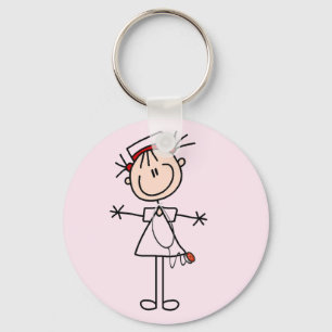 White Female Stick Figure Nurse 2 Gifts Keychain