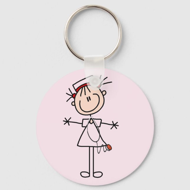 White Female Stick Figure Nurse 2 Gifts Keychain (Front)