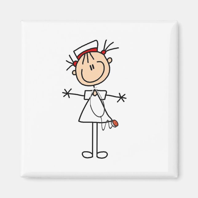 White Female Stick Figure Nurse 2 Gifts Magnet (Front)