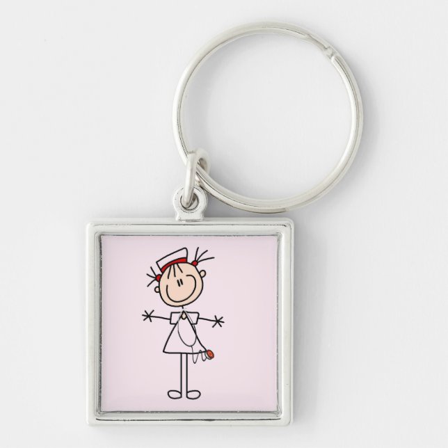 White Female Stick Figure Nurse 2 Keychain (Front)