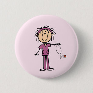 White Female  Stick Figure Nurse T-shirts and Gift 2 Inch Round Button
