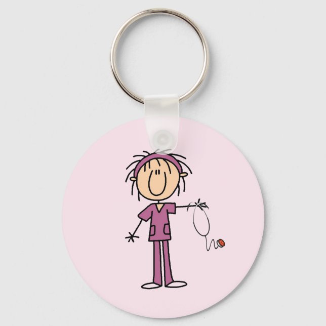 White Female  Stick Figure Nurse T-shirts and Gift Keychain (Front)
