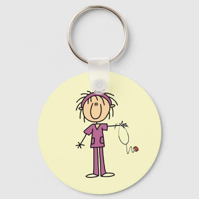 White Female  Stick Figure Nurse T-shirts and Gift Keychain (Front)