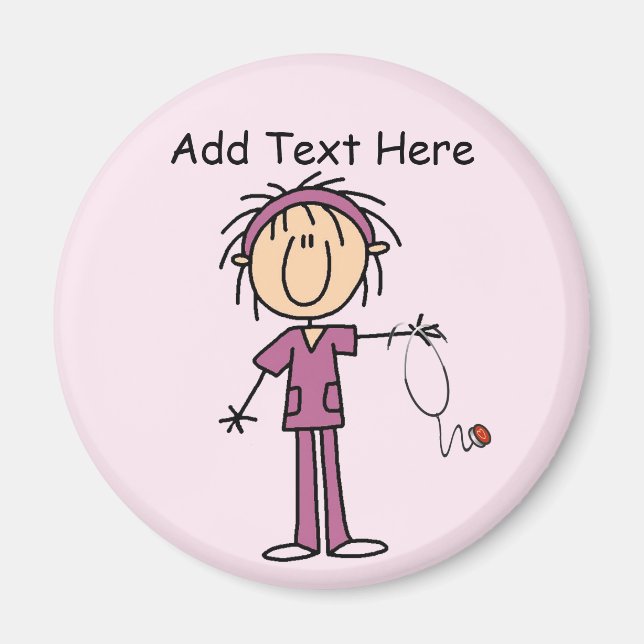 White Female  Stick Figure Nurse T-shirts and Gift Magnet (Front)