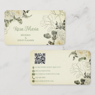 White Feminine Watercolor Floral Event Planner Business Card