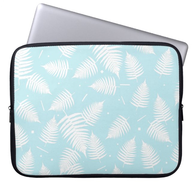 White Fern Plant Leaf Pattern Laptop Sleeve (Front)