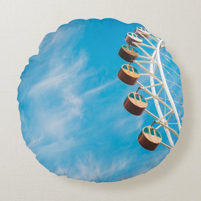 White Ferris wheel under clear sky in the morning Round Pillow (Front)