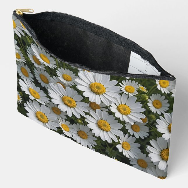 White Feverfew Flowers Accessory Pouch (Open)