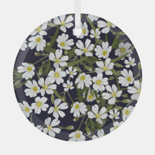 White field flowers: vintage pattern. glass ornament