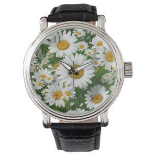 White fields of daisies white  flowers greenery watch