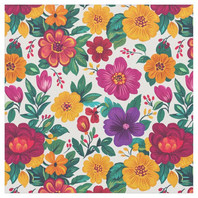 White Fiesta Floral Extravaganza Fabric (Close Up)