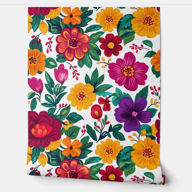 White Fiesta Floral Extravaganza  Wallpaper (Unrolling)