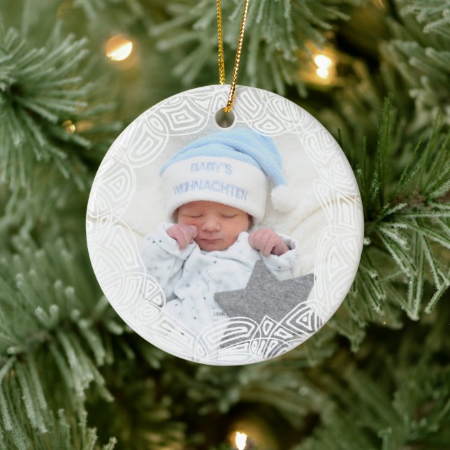 White Filigree - One Sided Ceramic Ornament (Tree)