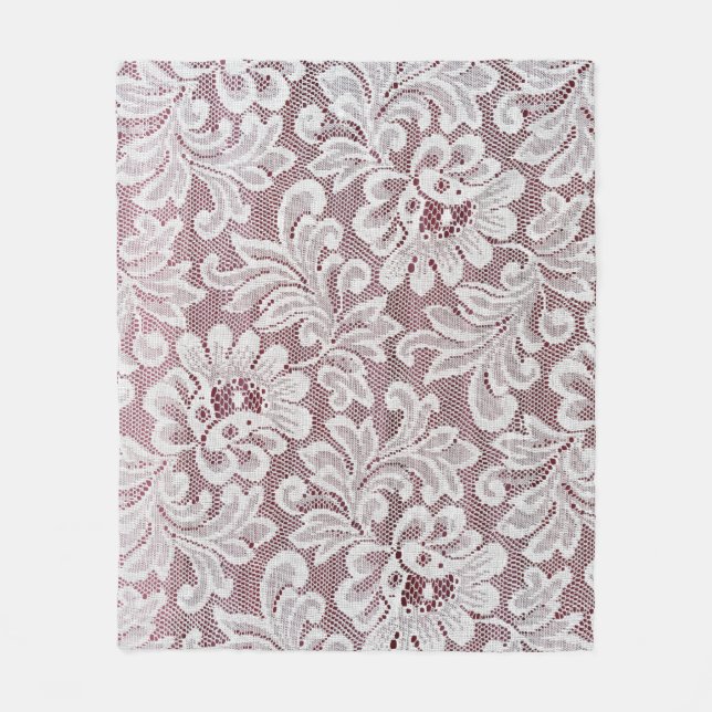 White fine elegance lace texture with seamless bea fleece blanket (Front)