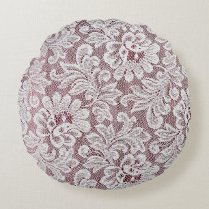 White fine elegance lace texture with seamless bea round pillow