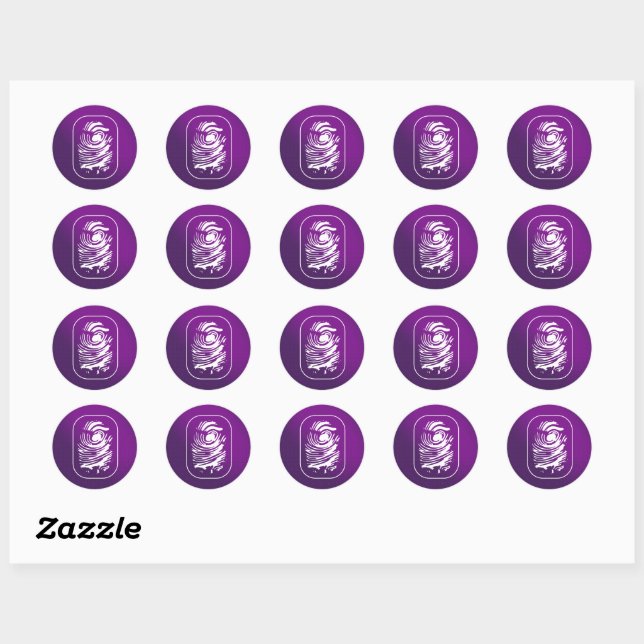 White Fingerprint on Purple Classic Round Sticker (Sheet)