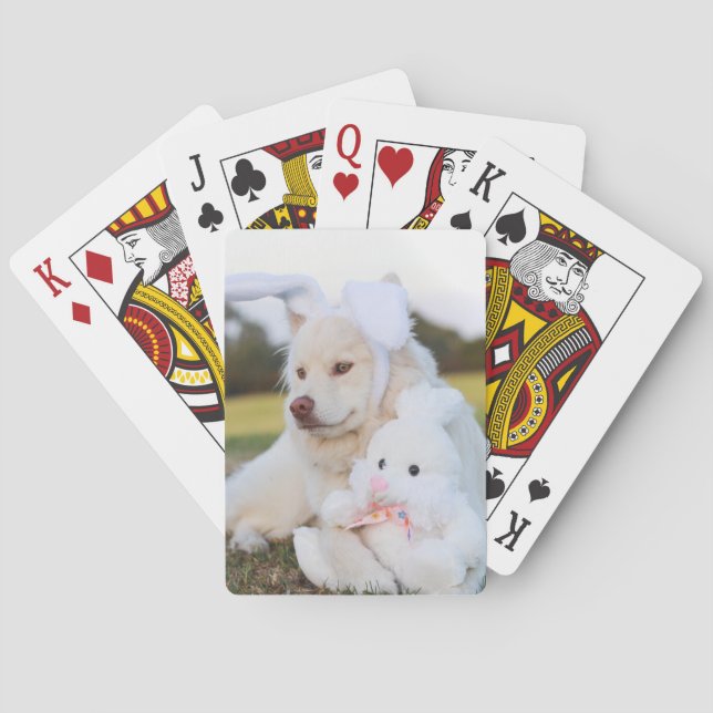 White Finnish Lapphund Puppy Cute Playing Cards (Back)