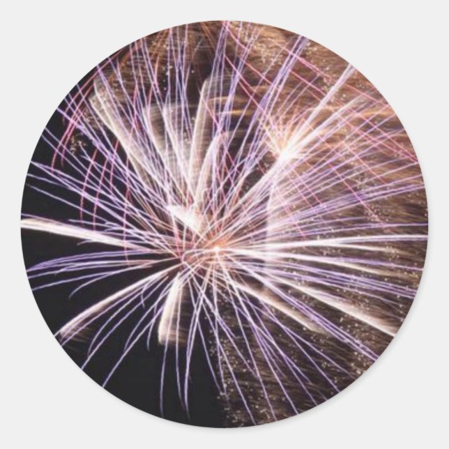 White Fireworks Classic Round Sticker (Front)