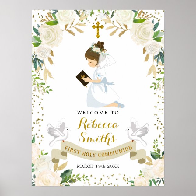 White First Communion Welcome Sign (Front)