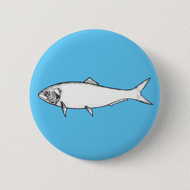 White Fish 2 Inch Round Button (Front)