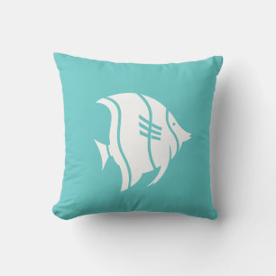 white fish  on teal blue pillow
