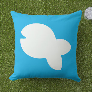 White Fishy Fishy Lt Blu Pink Combo Outdoor Patio Pillow