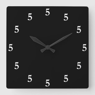 White Five o'Clock Somewhere on Black Square Wall Clock