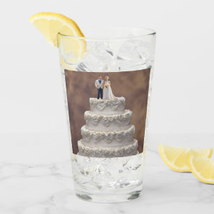 White Five Tier Wedding Cake With Bridal Couple, Glass