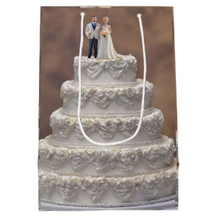 White Five Tier Wedding Cake With Bridal Couple, Medium Gift Bag