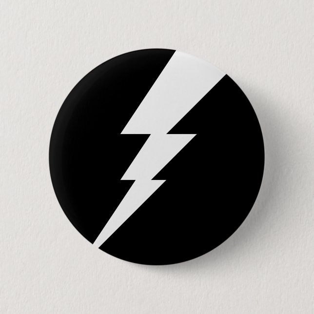 White Flash Lightning Bolt 2 Inch Round Button (Front)
