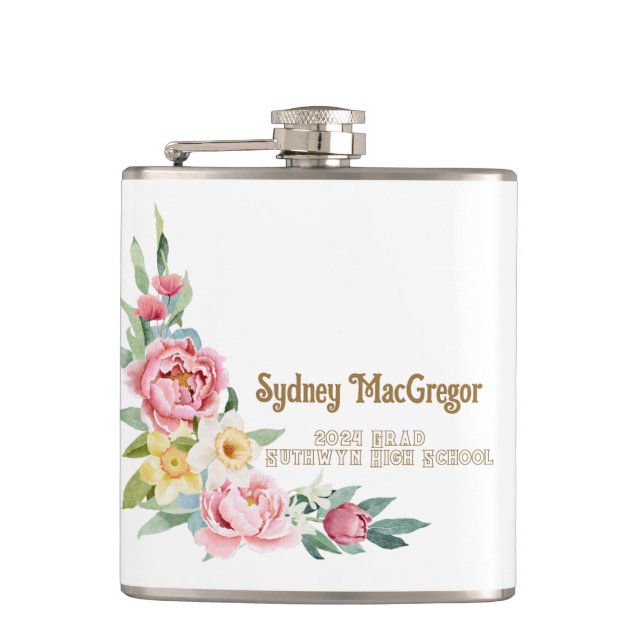White Flask with Pink Peonies Graduation (Front)
