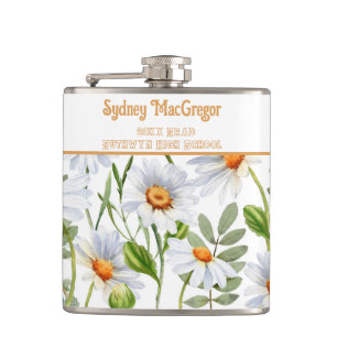 White Flask with Wrap Around Daisy Border