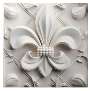 White Fleur De Lis Ceramic Tile