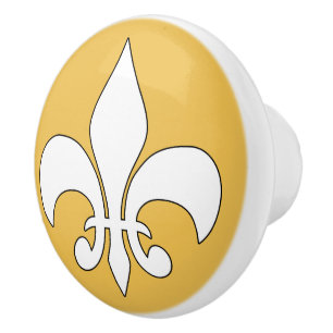 White Fleur-de-Lis Custom Ceramic Knob