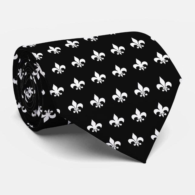 White Fleur De Lis - customize background colour Tie (Rolled)